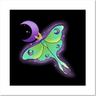 Luna moth with moon Posters and Art